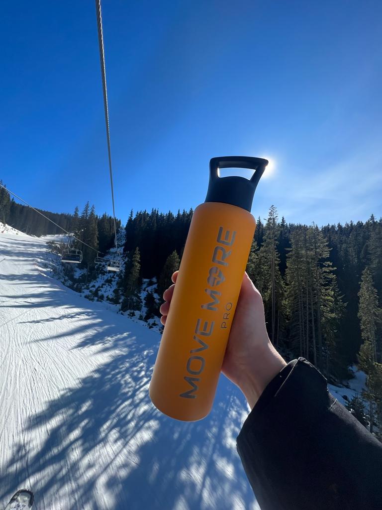 Yellow bottle on the chairlift